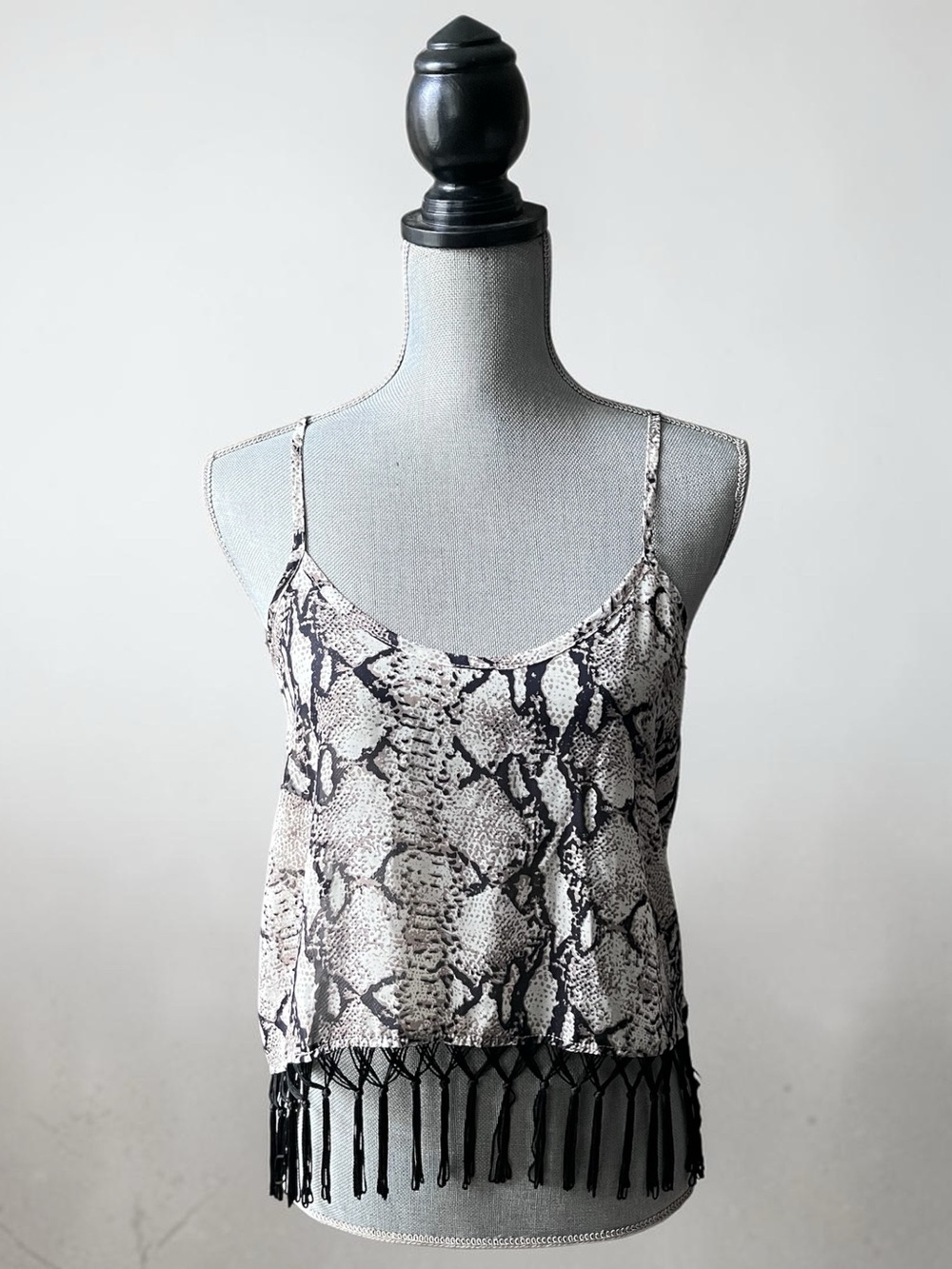NWOT GOLDIE snake print fringe hem cropped sheer tank size M/L new without tags